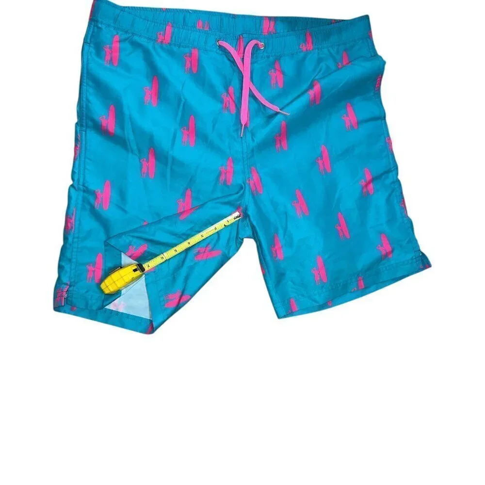 Johnnie O Swim Trunks Mens M Blue All Over Print Logo Lined Shorts Beach Surf